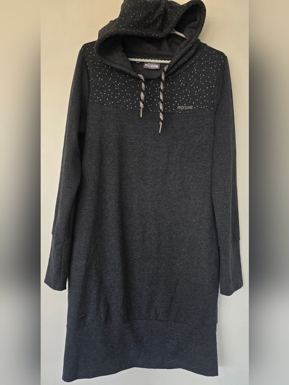 MAZINE  Charcoal Grey Hooded Sweatshirt Dress Tunic. Ladies Large.
